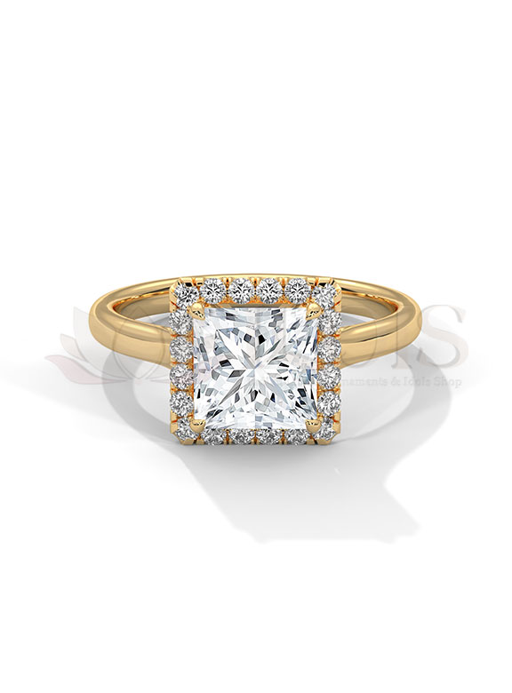 Royal Princess Cut Square Halo Diamond Engagement Ring